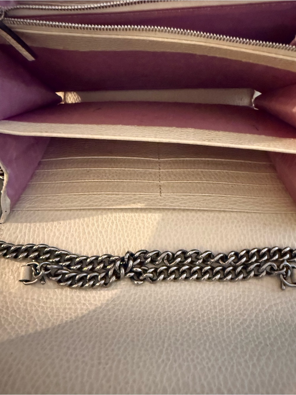 Gucci Dionysus Women's Cream white Leather wallet Shoulder bag with Silver Chain - Picture 11 of 16
